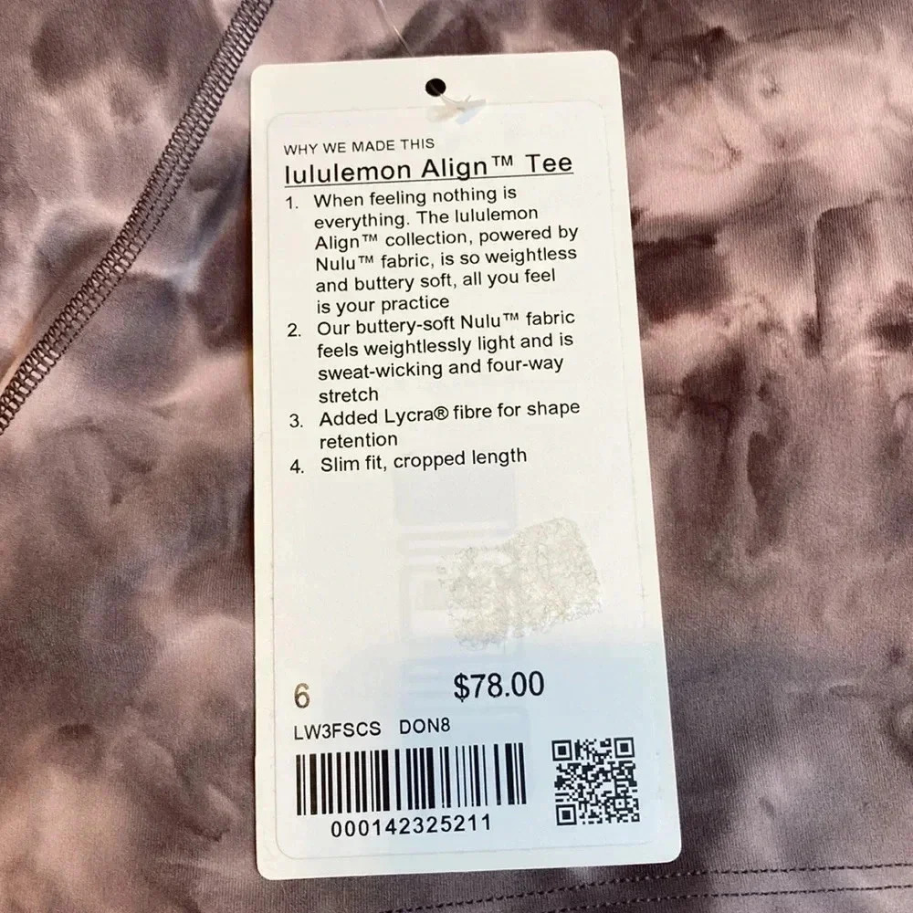 Lululemon Align Tee Diamond Dye Neutral Color Top Size 6 New - Picture 8 of 10